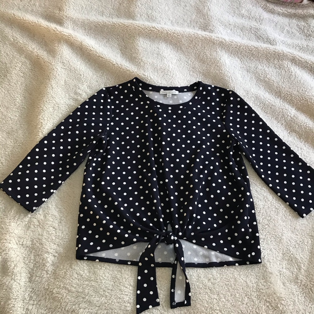 GREEN ENVELOPE polka dot top 3/4 sleeve with tie